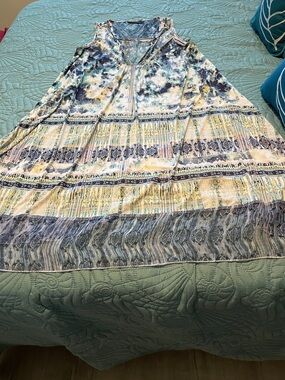 Style & Co. Sleeveless Maxi Dress in Blue and White Yellow Floral Stripe Print